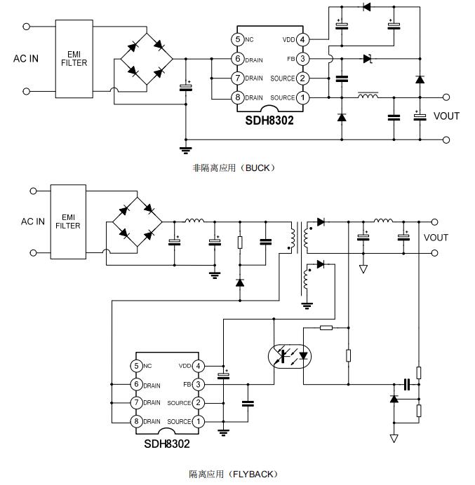 SDH8302電磁爐開(kāi)關(guān)電源芯片典型應(yīng)用電路圖
