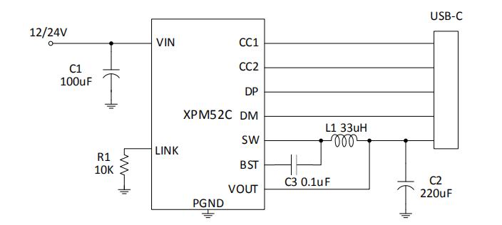 XPM52C 35W雙C口PD快充應(yīng)用電路